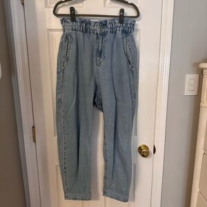 Zara Light Wash Paperbag High Waist Jeans